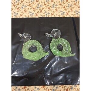 Pair of Decorative Green Art Glass Duck Figurine Animal Sculpture Ring Holders‎
